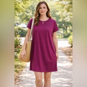 Eileen Fisher Crew Neck Boxy Dress in Berry Magenta - Size Large